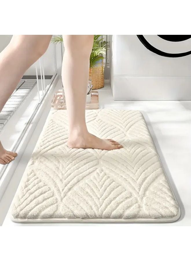 White Geometric Bathroom Mat Fluffy Non Slip Soft Shower Pad Absorbent Plush Floor Mat 19 69x31 5 Inch - Image 4